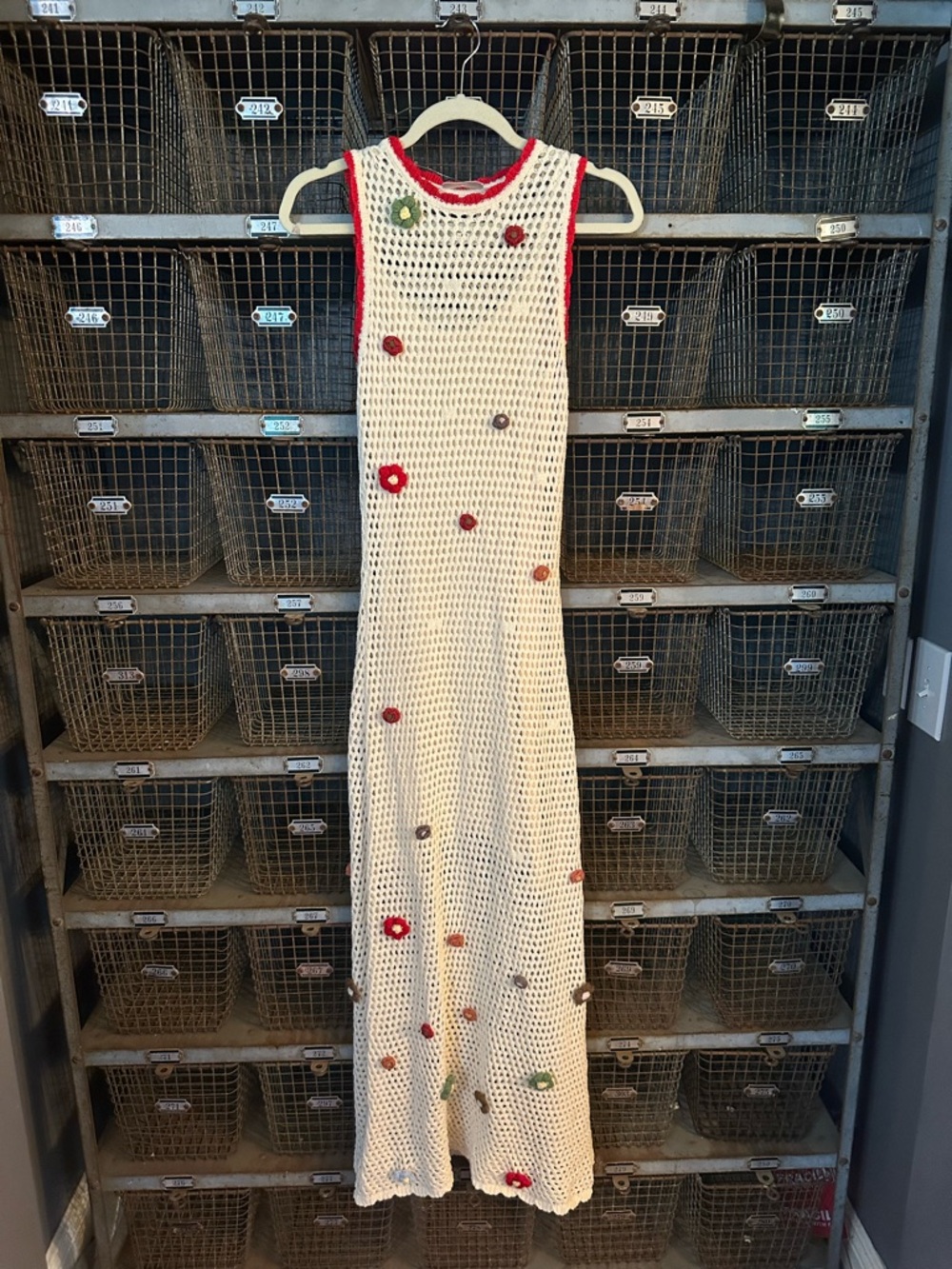 Callahan Cream Crochet Maxi Dress with Multicolor Flower Appliqués - Picture 5 of 13